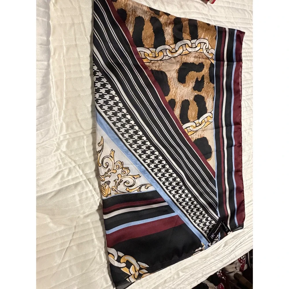 INC International Concepts Scarf Leopard Chain Houndstooth Mixed Print NWT